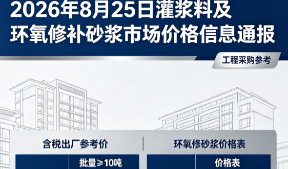 岫岩2026年8月25日灌浆料及环氧修补砂浆市场价格信息通报